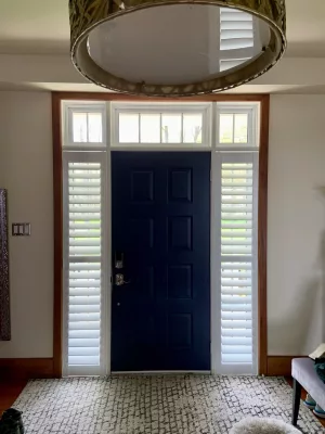 Entrance main door with glass panels (after ShutterLux california shutters installation)